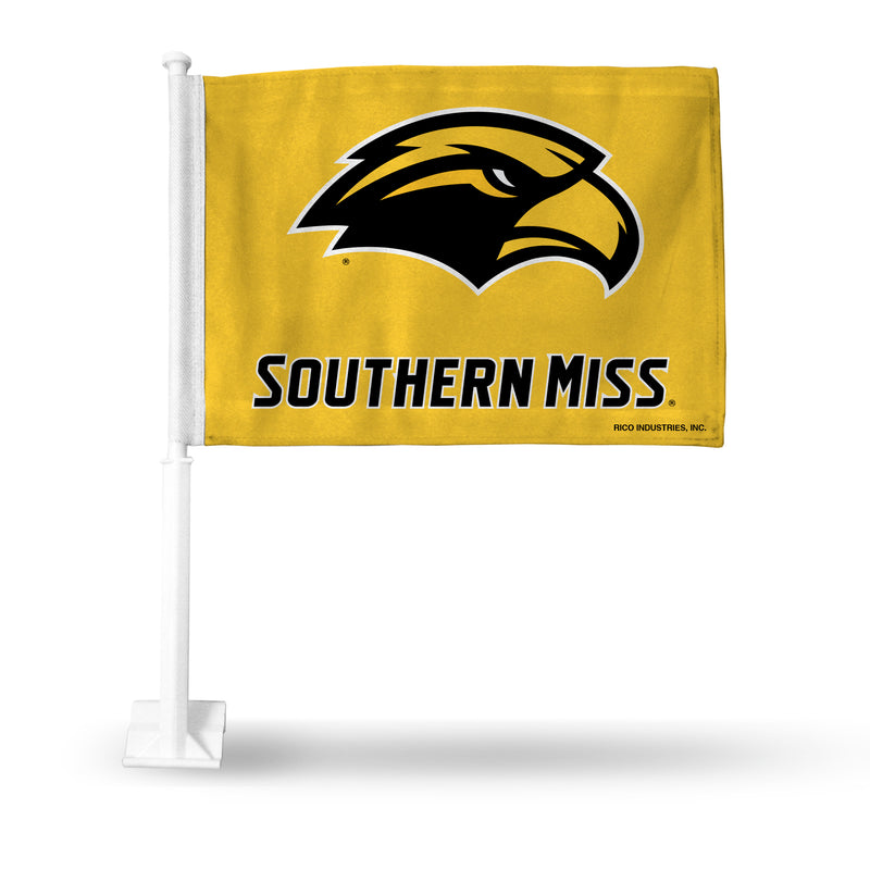 NCAA Southern Mississippi Golden Eagles Double Sided Car Flag -  16" x 19" - Strong Pole that Hooks Onto Car/Truck/Automobile By Rico Industries