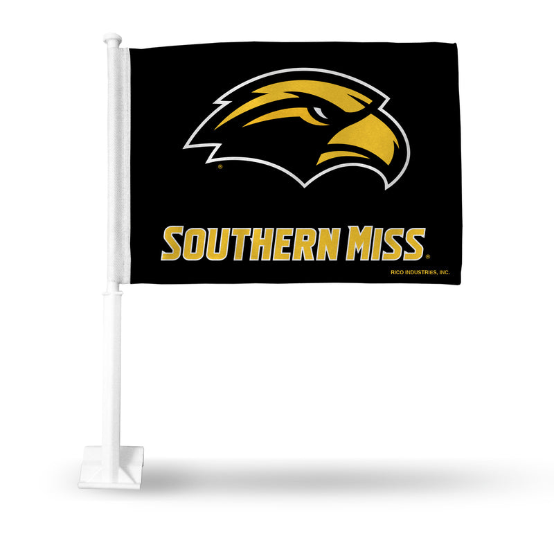 NCAA Southern Mississippi Golden Eagles Double Sided Car Flag -  16" x 19" - Strong Pole that Hooks Onto Car/Truck/Automobile By Rico Industries