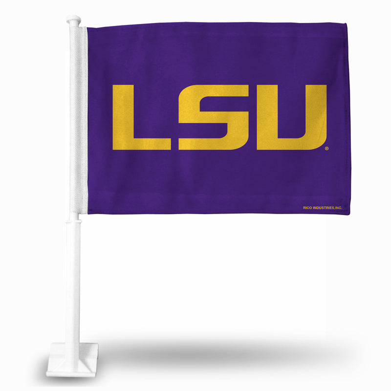 NCAA LSU Tigers Double Sided Car Flag -  16" x 19" - Strong Pole that Hooks Onto Car/Truck/Automobile By Rico Industries