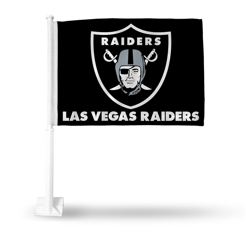 NFL Las Vegas Raiders Double Sided Car Flag -  16" x 19" - Strong Pole that Hooks Onto Car/Truck/Automobile By Rico Industries