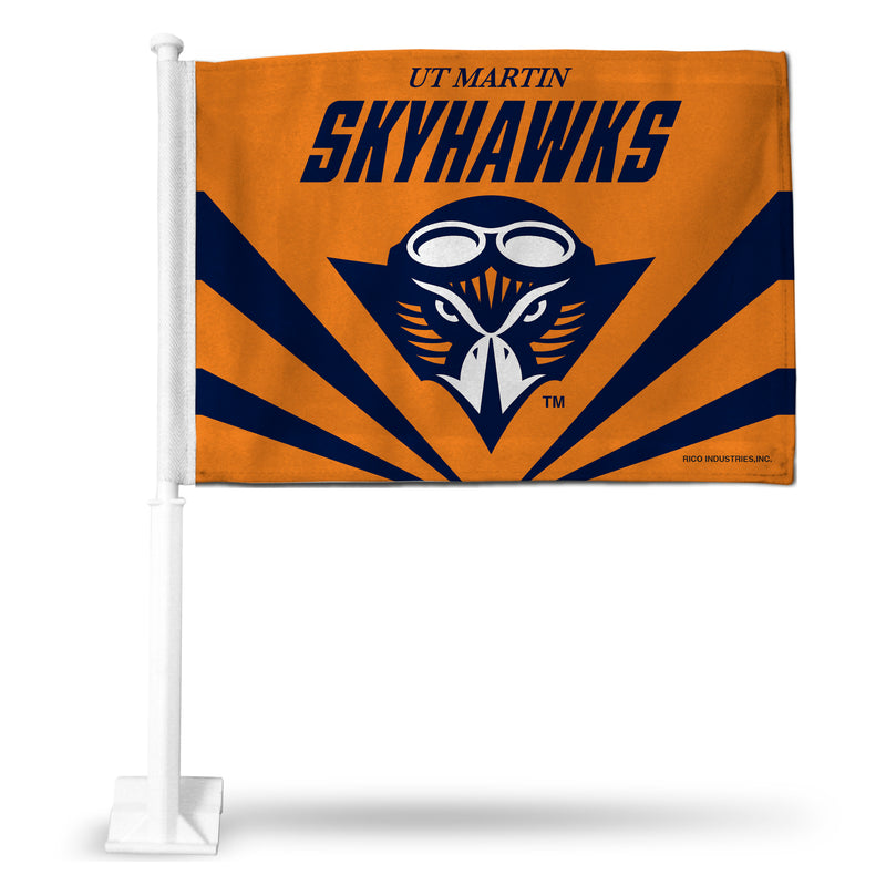 NCAA Tennessee-Martin Skyhawks Double Sided Car Flag -  16" x 19" - Strong Pole that Hooks Onto Car/Truck/Automobile By Rico Industries