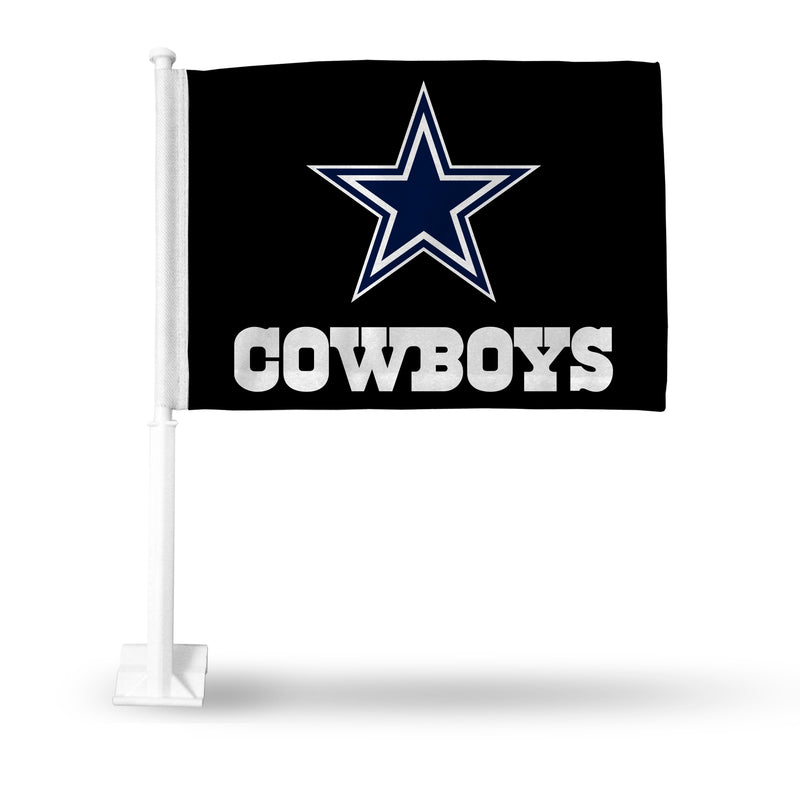 Cowboys Primary Logo And Wordmark Black Car Flag - White Pole