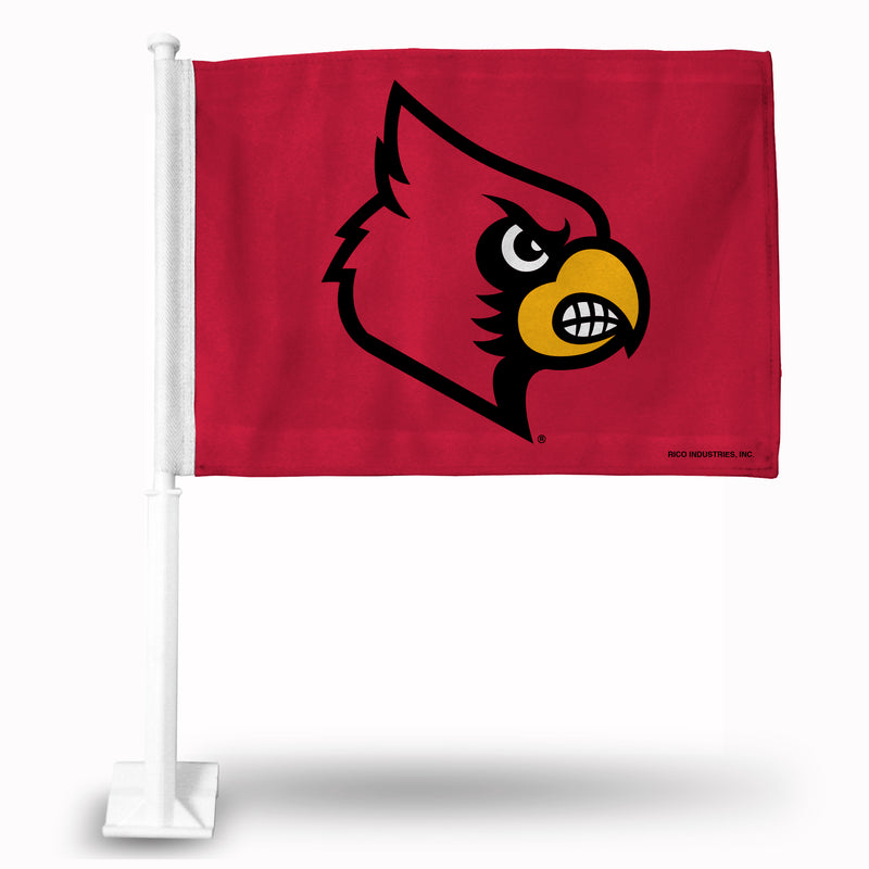 NCAA Louisville Cardinals Double Sided Car Flag -  16" x 19" - Strong Pole that Hooks Onto Car/Truck/Automobile By Rico Industries