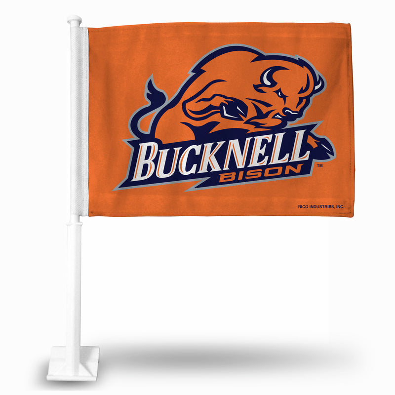 NCAA Bucknell Bison Double Sided Car Flag -  16" x 19" - Strong Pole that Hooks Onto Car/Truck/Automobile By Rico Industries