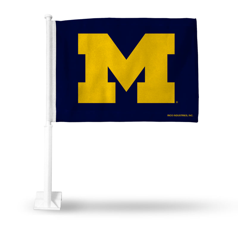 NCAA Michigan Wolverines Double Sided Car Flag -  16" x 19" - Strong Pole that Hooks Onto Car/Truck/Automobile By Rico Industries