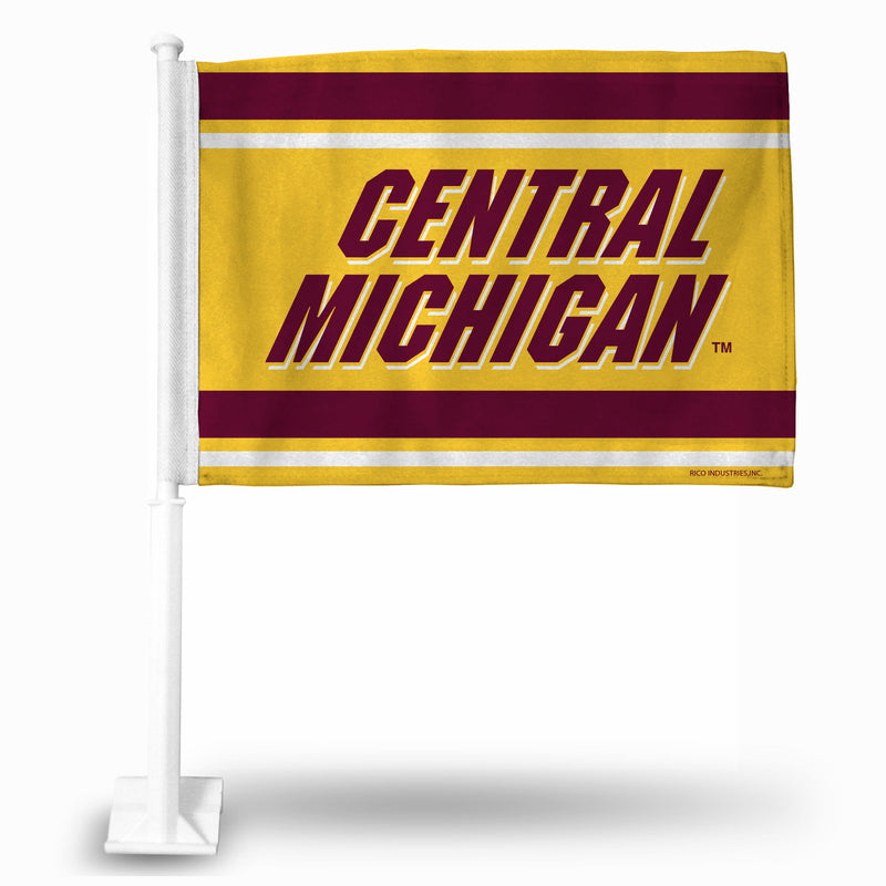 NCAA Central Michigan Chippewas Double Sided Car Flag -  16" x 19" - Strong Pole that Hooks Onto Car/Truck/Automobile By Rico Industries