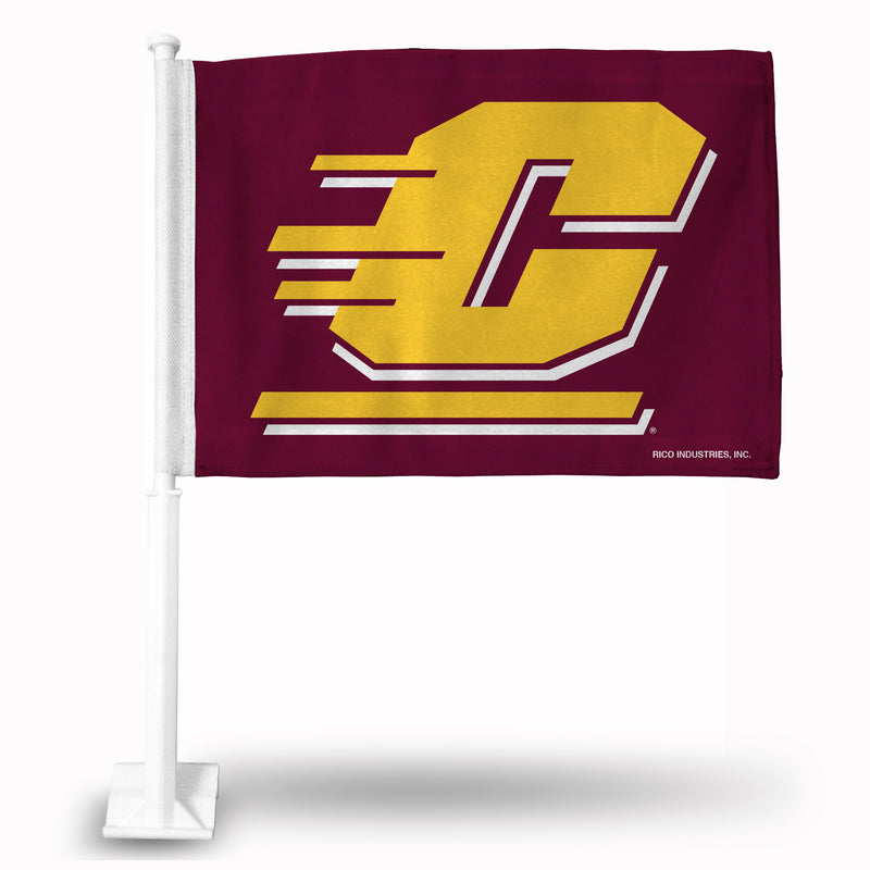 NCAA Central Michigan Chippewas Double Sided Car Flag -  16" x 19" - Strong Pole that Hooks Onto Car/Truck/Automobile By Rico Industries