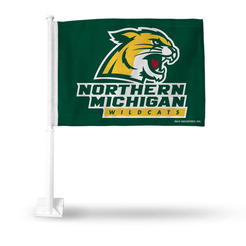 NCAA Northern Michigan Wildcats Double Sided Car Flag -  16" x 19" - Strong Pole that Hooks Onto Car/Truck/Automobile By Rico Industries