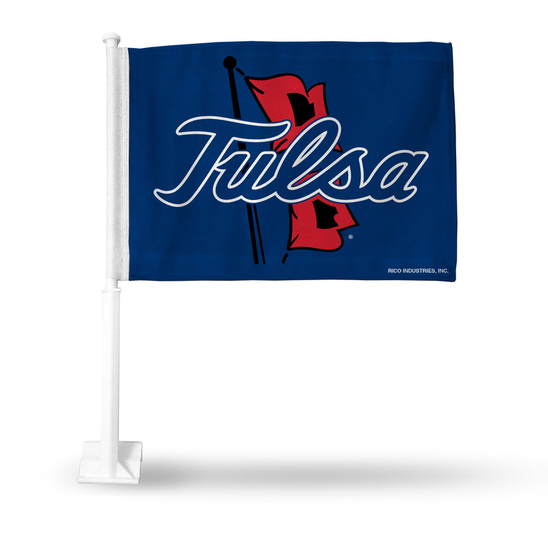 NCAA Tulsa Golden Hurricane Double Sided Car Flag -  16" x 19" - Strong Pole that Hooks Onto Car/Truck/Automobile By Rico Industries