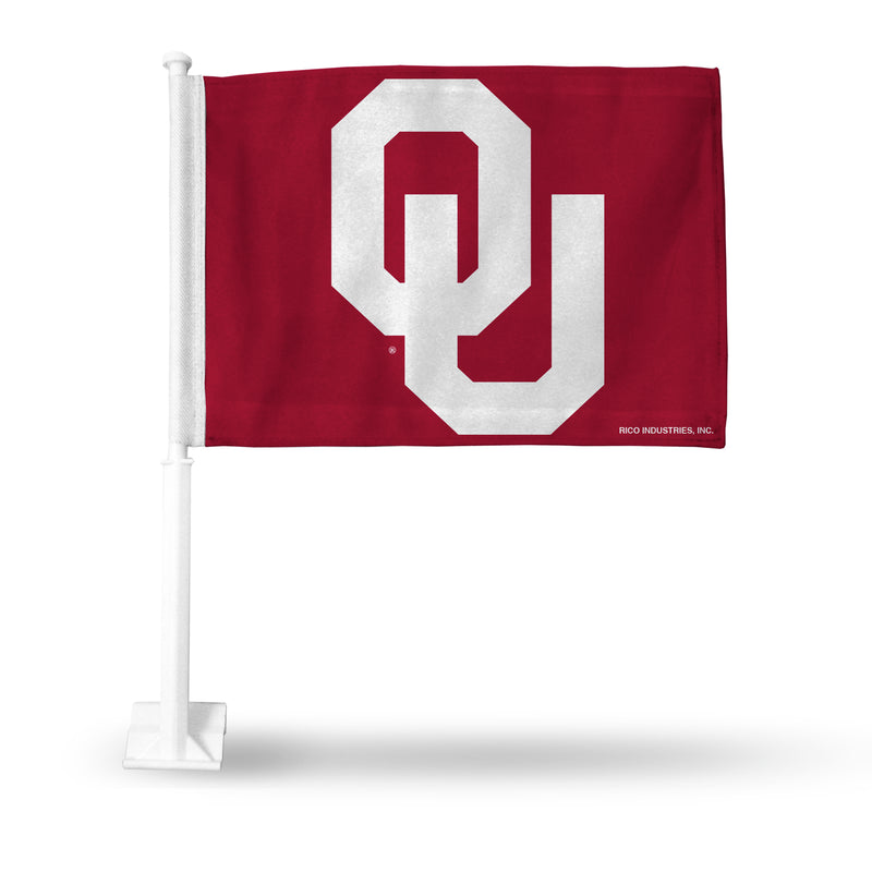 NCAA Oklahoma Sooners Double Sided Car Flag -  16" x 19" - Strong Pole that Hooks Onto Car/Truck/Automobile By Rico Industries