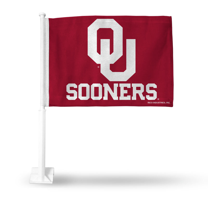 NCAA Oklahoma Sooners Double Sided Car Flag -  16" x 19" - Strong Pole that Hooks Onto Car/Truck/Automobile By Rico Industries