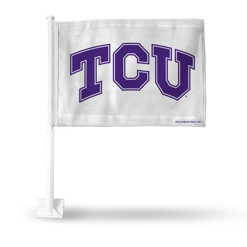 NCAA TCU Horned Frogs Double Sided Car Flag -  16" x 19" - Strong Pole that Hooks Onto Car/Truck/Automobile By Rico Industries
