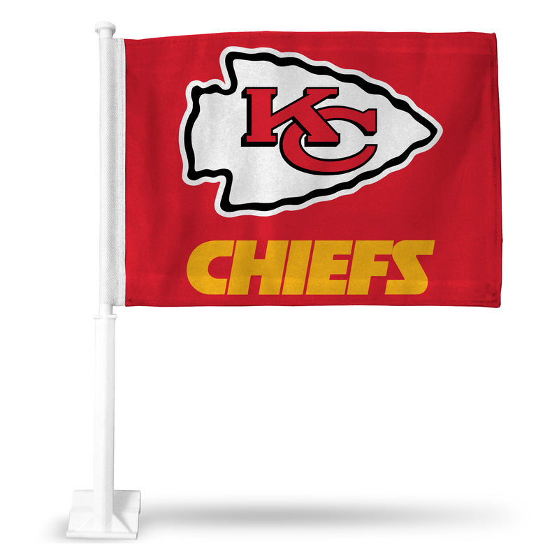 NFL Kansas City Chiefs Double Sided Car Flag -  16" x 19" - Strong Pole that Hooks Onto Car/Truck/Automobile By Rico Industries