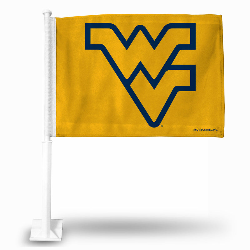 NCAA West Virginia Mountaineers Double Sided Car Flag -  16" x 19" - Strong Pole that Hooks Onto Car/Truck/Automobile By Rico Industries