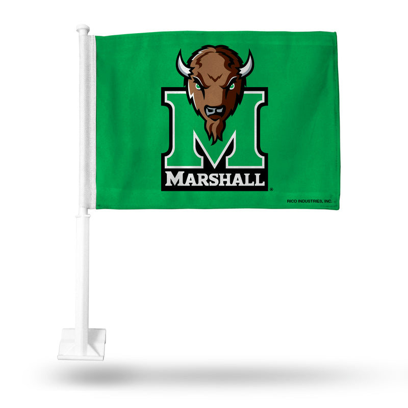 NCAA Marshall Thundering Herd Double Sided Car Flag -  16" x 19" - Strong Pole that Hooks Onto Car/Truck/Automobile By Rico Industries