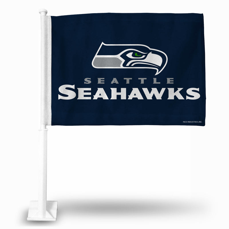 NFL Seattle Seahawks Double Sided Car Flag -  16" x 19" - Strong Pole that Hooks Onto Car/Truck/Automobile By Rico Industries