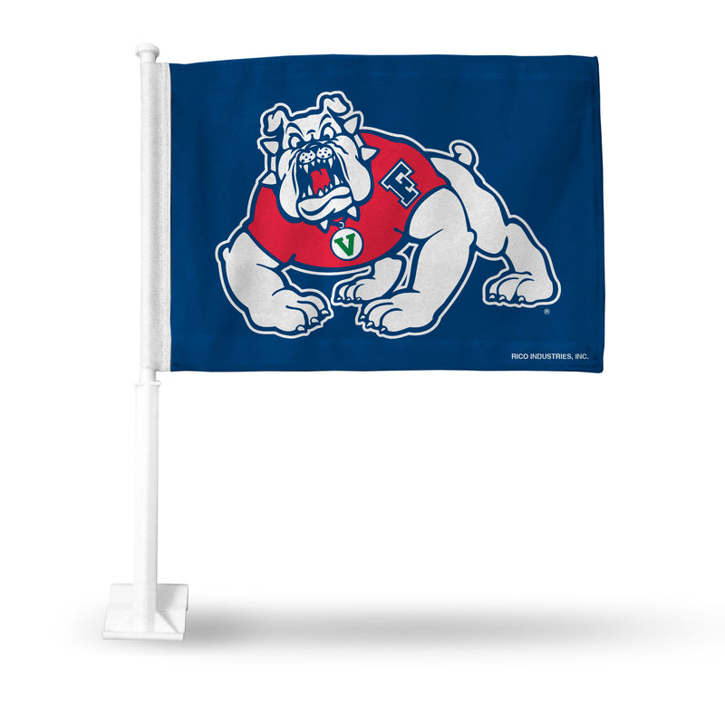 NCAA Fresno State Bulldogs Double Sided Car Flag -  16" x 19" - Strong Pole that Hooks Onto Car/Truck/Automobile By Rico Industries
