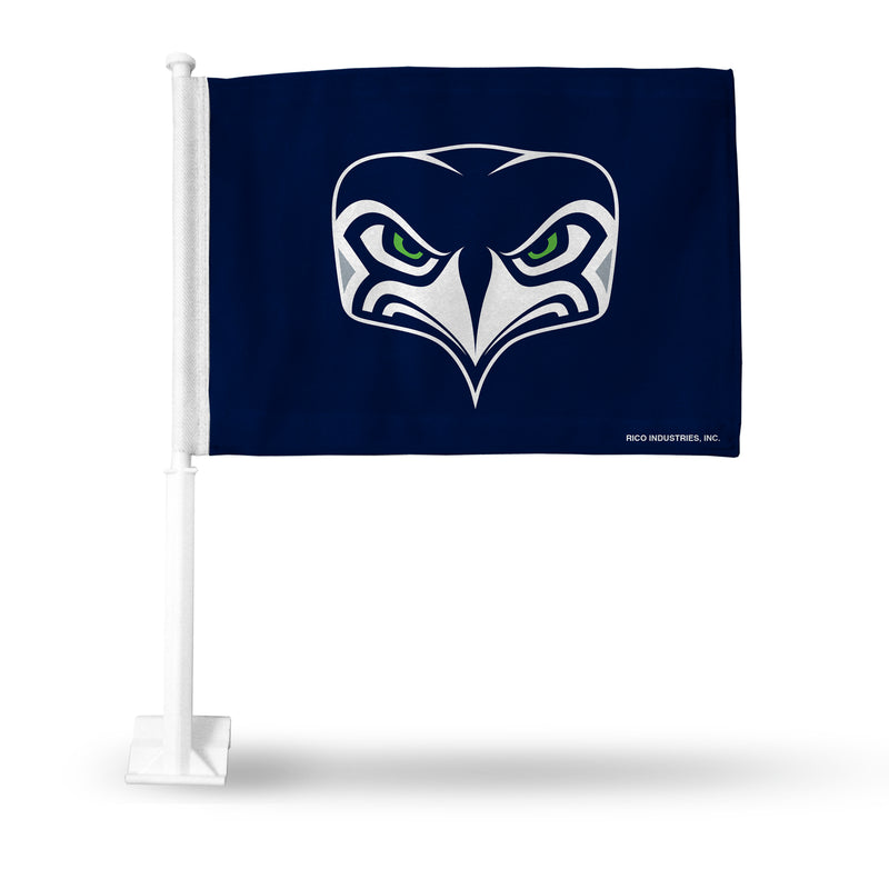 NFL Seattle Seahawks Double Sided Car Flag -  16" x 19" - Strong Pole that Hooks Onto Car/Truck/Automobile By Rico Industries