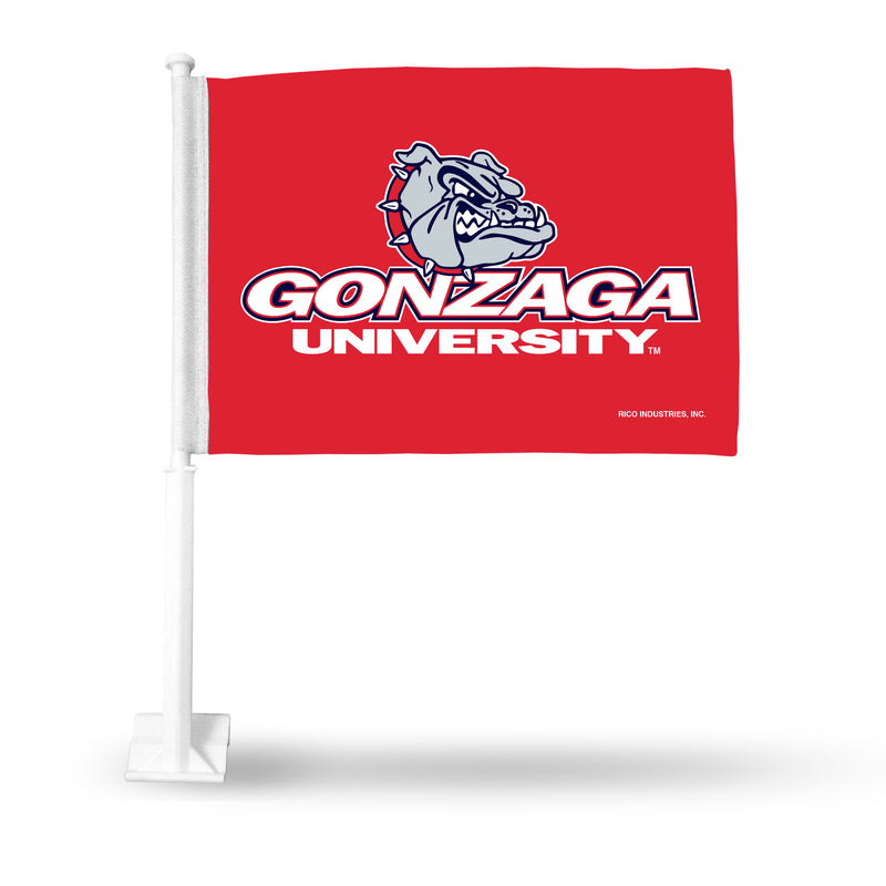 NCAA Gonzaga Bulldogs Double Sided Car Flag -  16" x 19" - Strong Pole that Hooks Onto Car/Truck/Automobile By Rico Industries