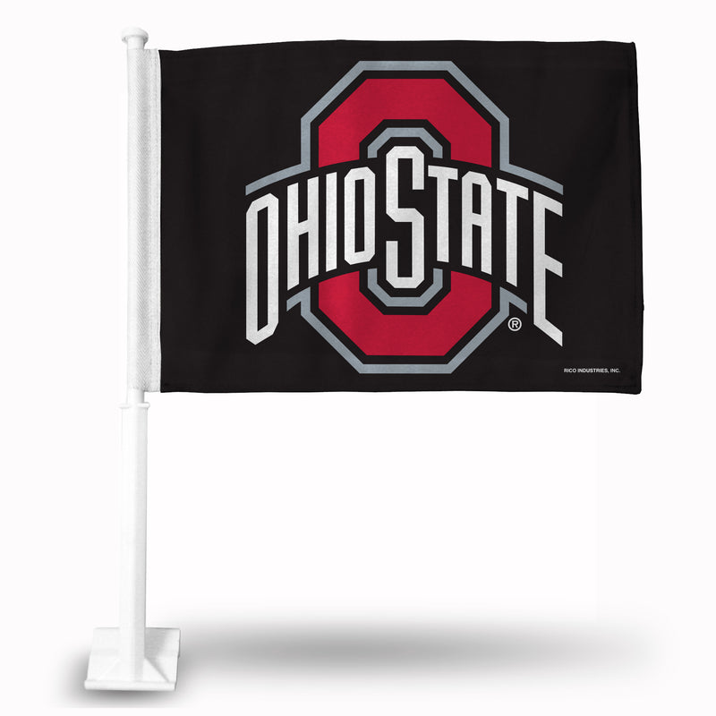 NCAA Ohio State Buckeyes Double Sided Car Flag -  16" x 19" - Strong Pole that Hooks Onto Car/Truck/Automobile By Rico Industries