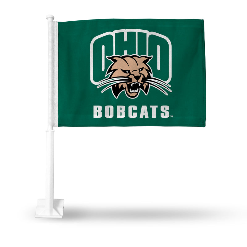 NCAA Ohio Bobcats Double Sided Car Flag -  16" x 19" - Strong Pole that Hooks Onto Car/Truck/Automobile By Rico Industries