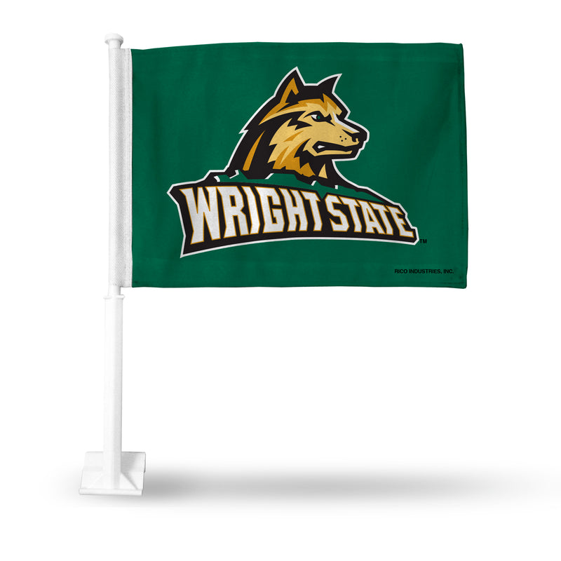 NCAA Wright State Raiders Double Sided Car Flag -  16" x 19" - Strong Pole that Hooks Onto Car/Truck/Automobile By Rico Industries