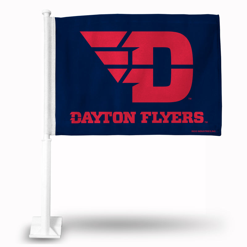 NCAA Dayton Flyers Double Sided Car Flag -  16" x 19" - Strong Pole that Hooks Onto Car/Truck/Automobile By Rico Industries