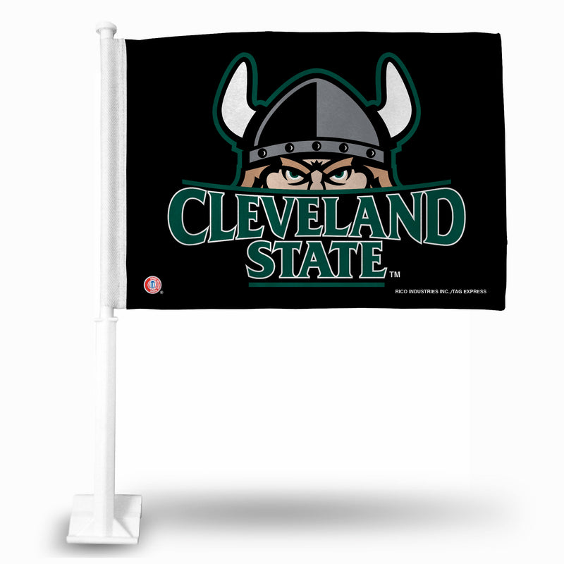 NCAA Cleveland State Vikings Double Sided Car Flag -  16" x 19" - Strong Pole that Hooks Onto Car/Truck/Automobile By Rico Industries