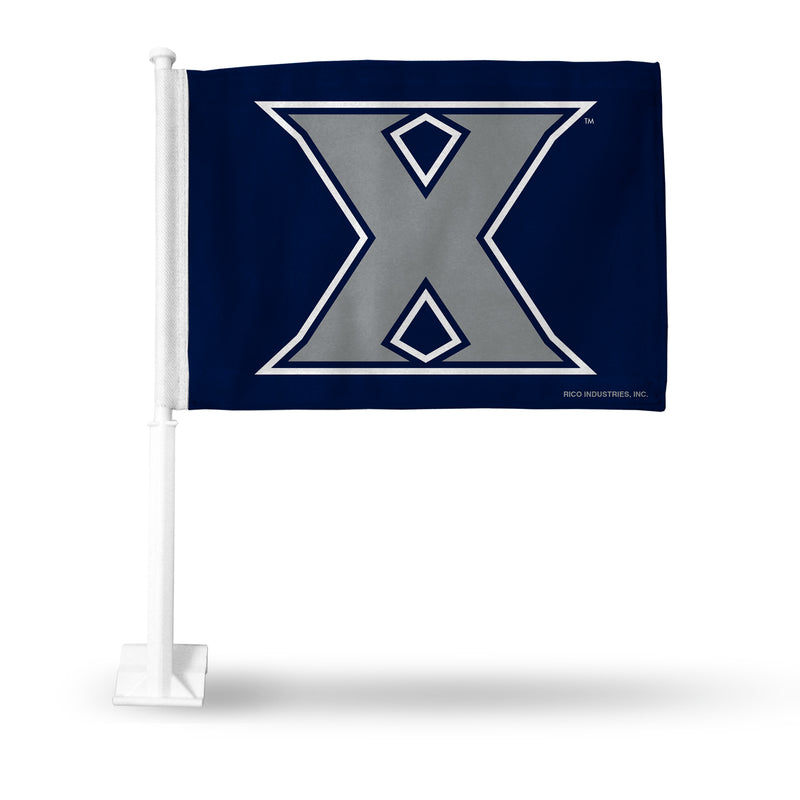 NCAA Xavier Musketeers Double Sided Car Flag -  16" x 19" - Strong Pole that Hooks Onto Car/Truck/Automobile By Rico Industries