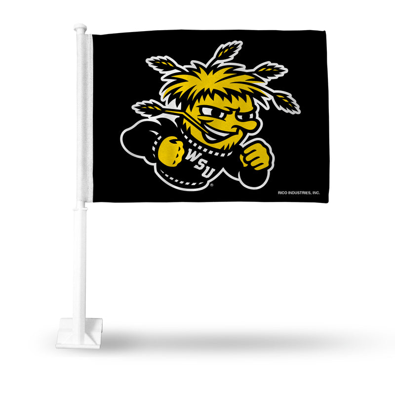 NCAA Wichita State Shockers Double Sided Car Flag -  16" x 19" - Strong Pole that Hooks Onto Car/Truck/Automobile By Rico Industries