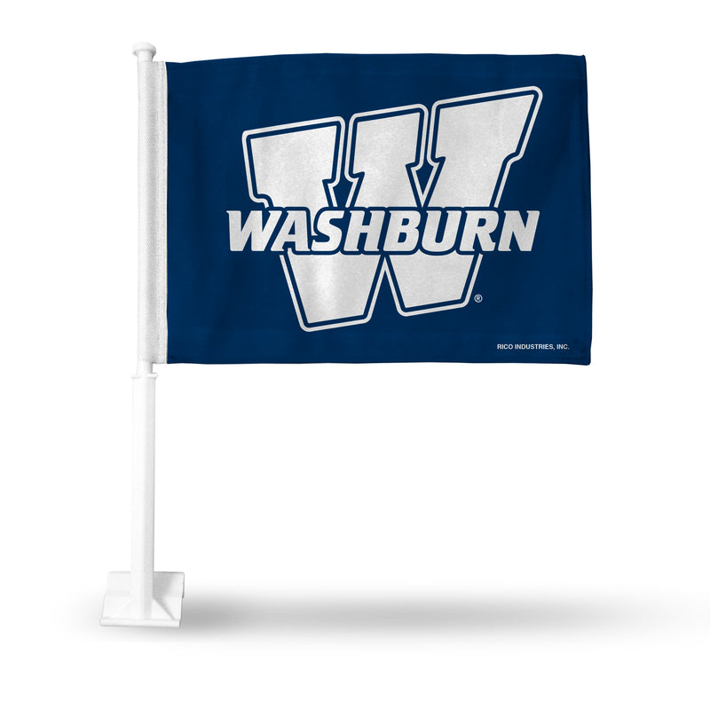 NCAA Washburn Ichabod Double Sided Car Flag -  16" x 19" - Strong Pole that Hooks Onto Car/Truck/Automobile By Rico Industries