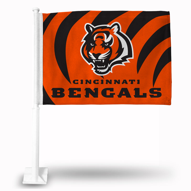 NFL Cincinnati Bengals Double Sided Car Flag -  16" x 19" - Strong Pole that Hooks Onto Car/Truck/Automobile By Rico Industries