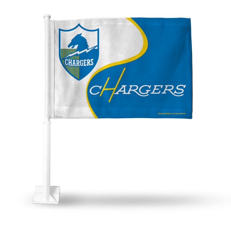 NFL Los Angeles Chargers "Retro Design" Double Sided Car Flag -  16" x 19" - Strong Pole that Hooks Onto Car/Truck/Automobile By Rico Industries