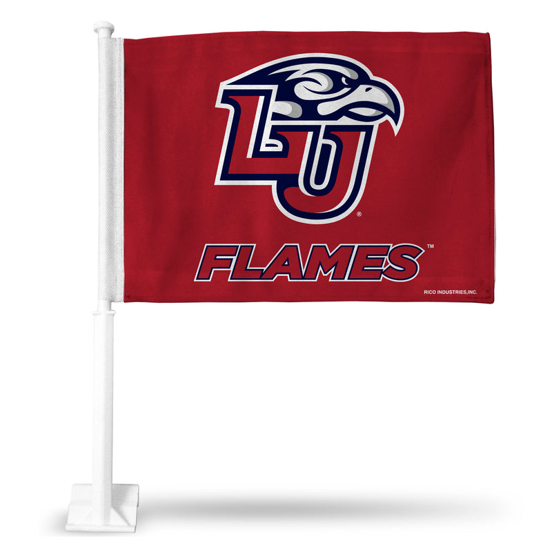 NCAA Liberty Flames Double Sided Car Flag -  16" x 19" - Strong Pole that Hooks Onto Car/Truck/Automobile By Rico Industries