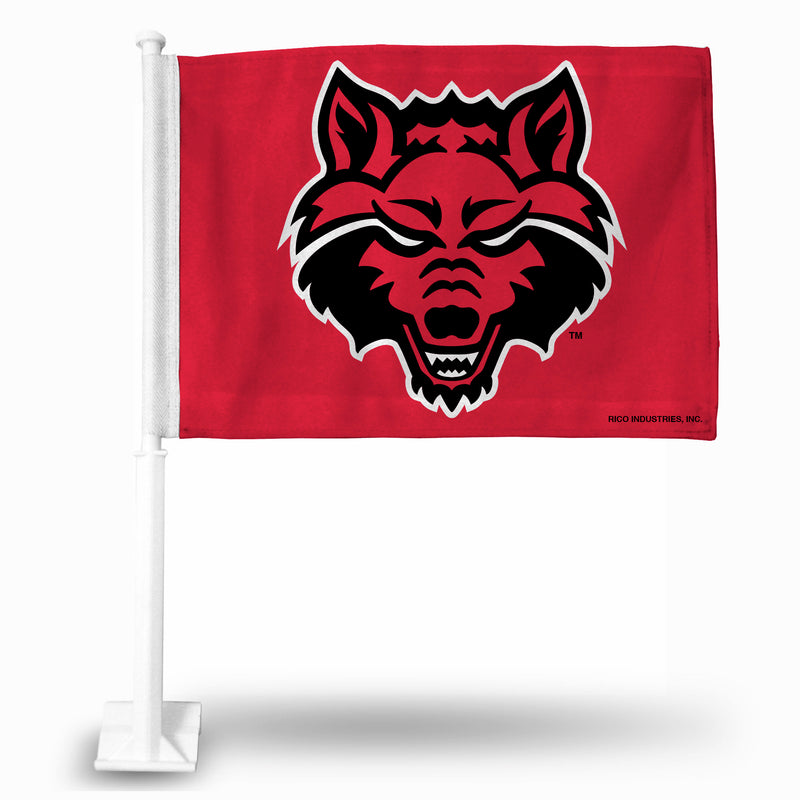 NCAA Arkansas State Red Wolves Double Sided Car Flag -  16" x 19" - Strong Pole that Hooks Onto Car/Truck/Automobile By Rico Industries