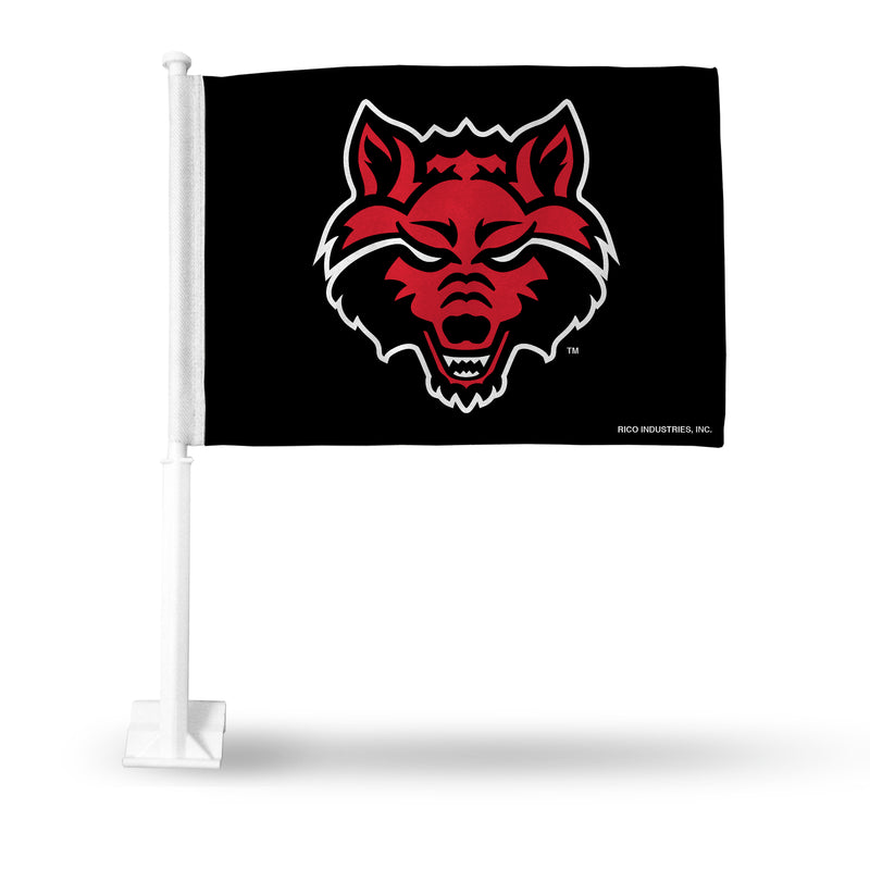 NCAA Arkansas State Red Wolves Double Sided Car Flag -  16" x 19" - Strong Pole that Hooks Onto Car/Truck/Automobile By Rico Industries