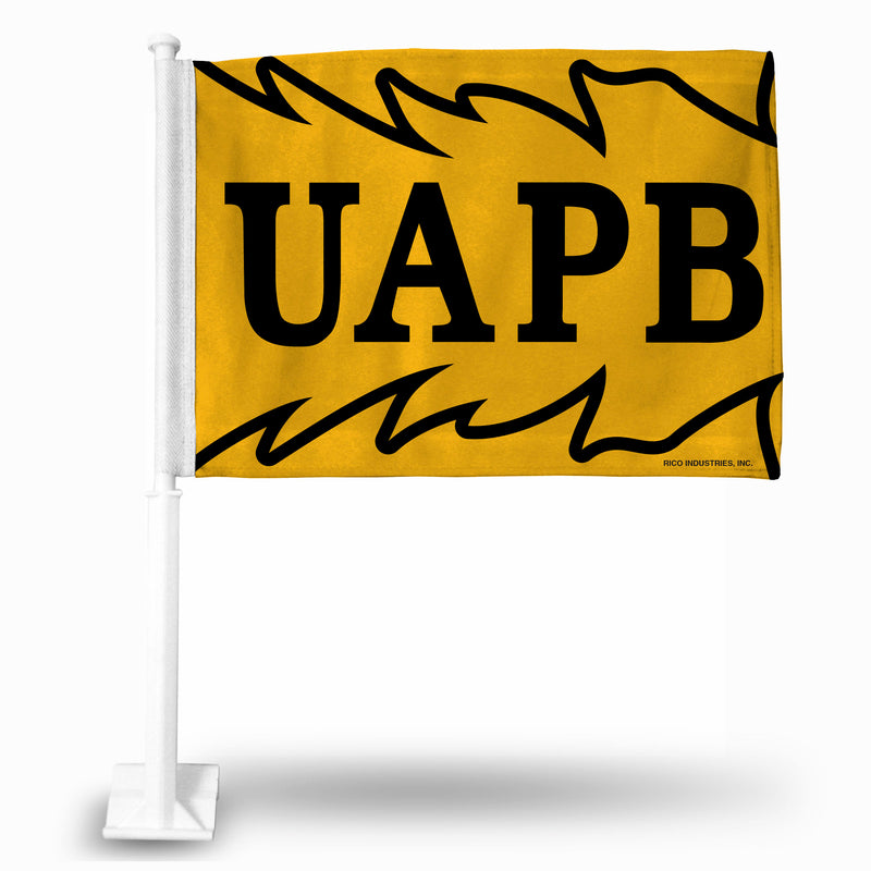 NCAA Arkansas-Pine Bluff Golden Lions Double Sided Car Flag -  16" x 19" - Strong Pole that Hooks Onto Car/Truck/Automobile By Rico Industries