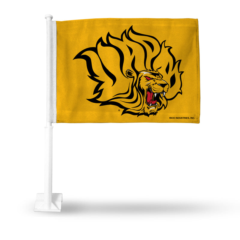 NCAA Arkansas-Pine Bluff Golden Lions Double Sided Car Flag -  16" x 19" - Strong Pole that Hooks Onto Car/Truck/Automobile By Rico Industries