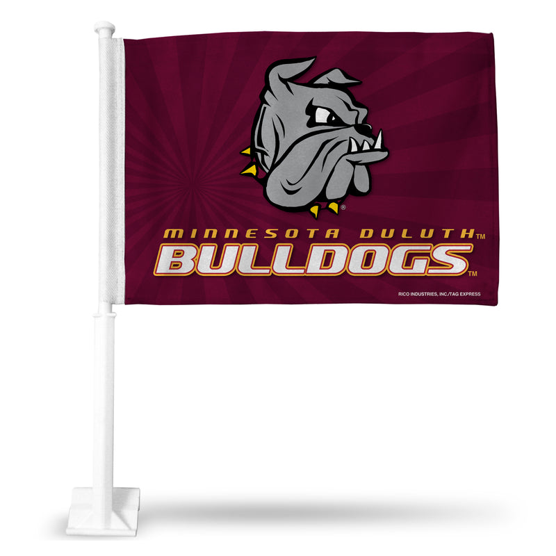 NCAA Minnesota-Duluth Bulldogs Double Sided Car Flag -  16" x 19" - Strong Pole that Hooks Onto Car/Truck/Automobile By Rico Industries