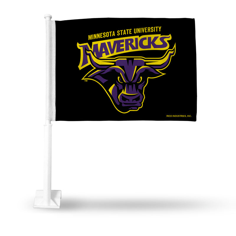 NCAA Minnesota State-Mankato Mavericks Double Sided Car Flag -  16" x 19" - Strong Pole that Hooks Onto Car/Truck/Automobile By Rico Industries