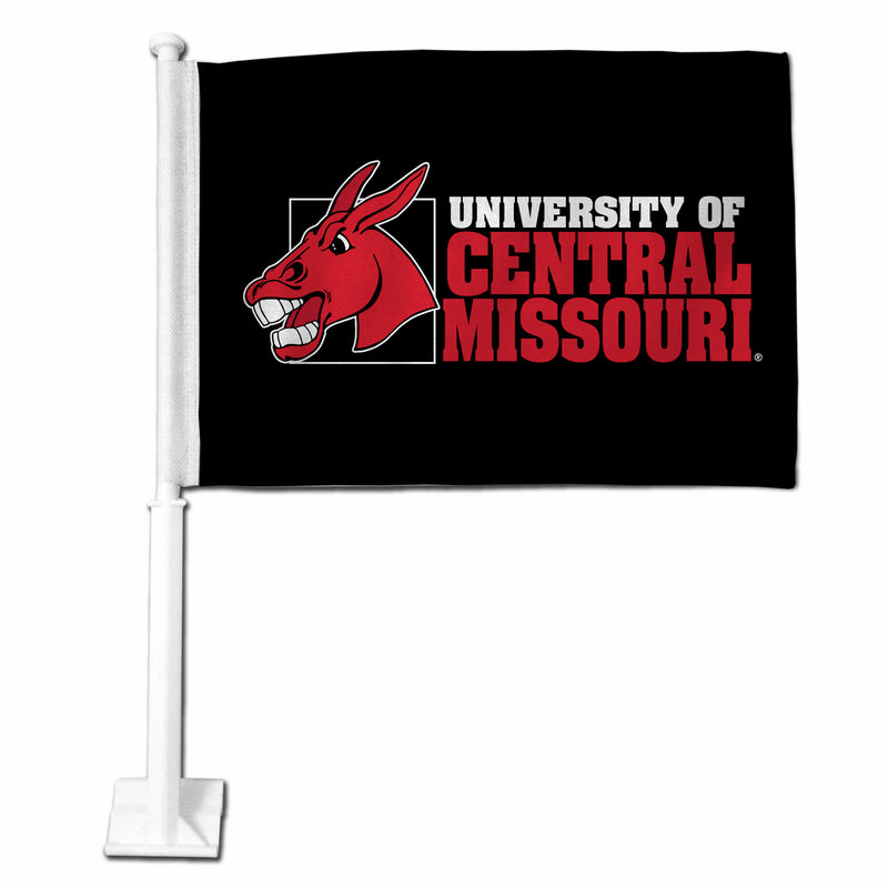 NCAA Central Missouri Mules Double Sided Car Flag -  16" x 19" - Strong Pole that Hooks Onto Car/Truck/Automobile By Rico Industries