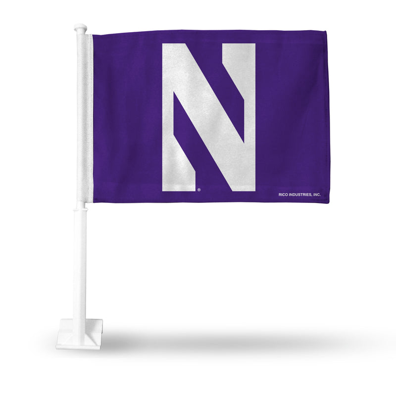NCAA Northwestern Wildcats Double Sided Car Flag -  16" x 19" - Strong Pole that Hooks Onto Car/Truck/Automobile By Rico Industries
