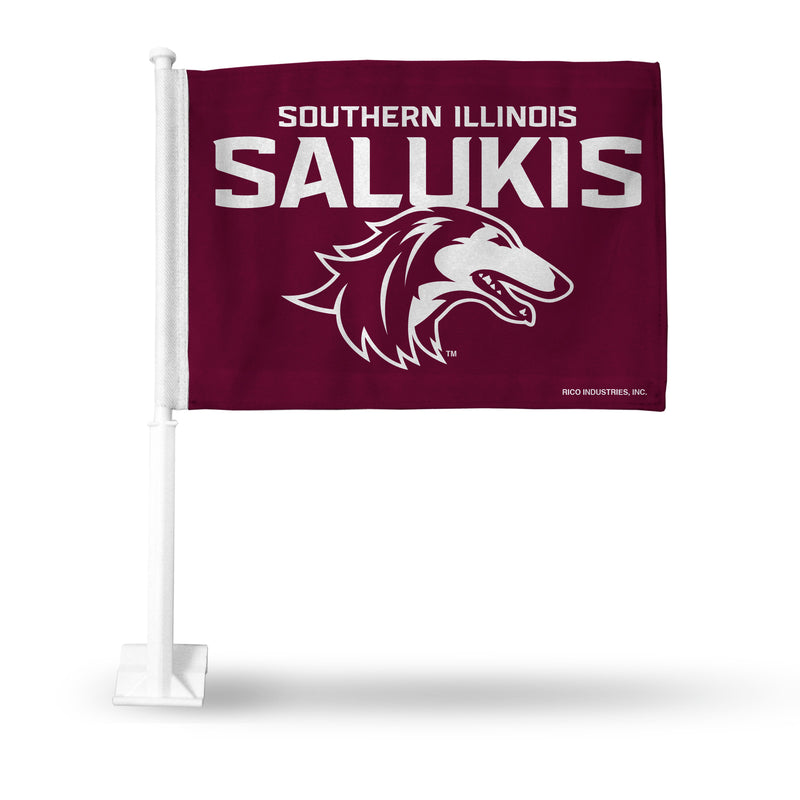 NCAA Southern Illinois Salukis Double Sided Car Flag -  16" x 19" - Strong Pole that Hooks Onto Car/Truck/Automobile By Rico Industries