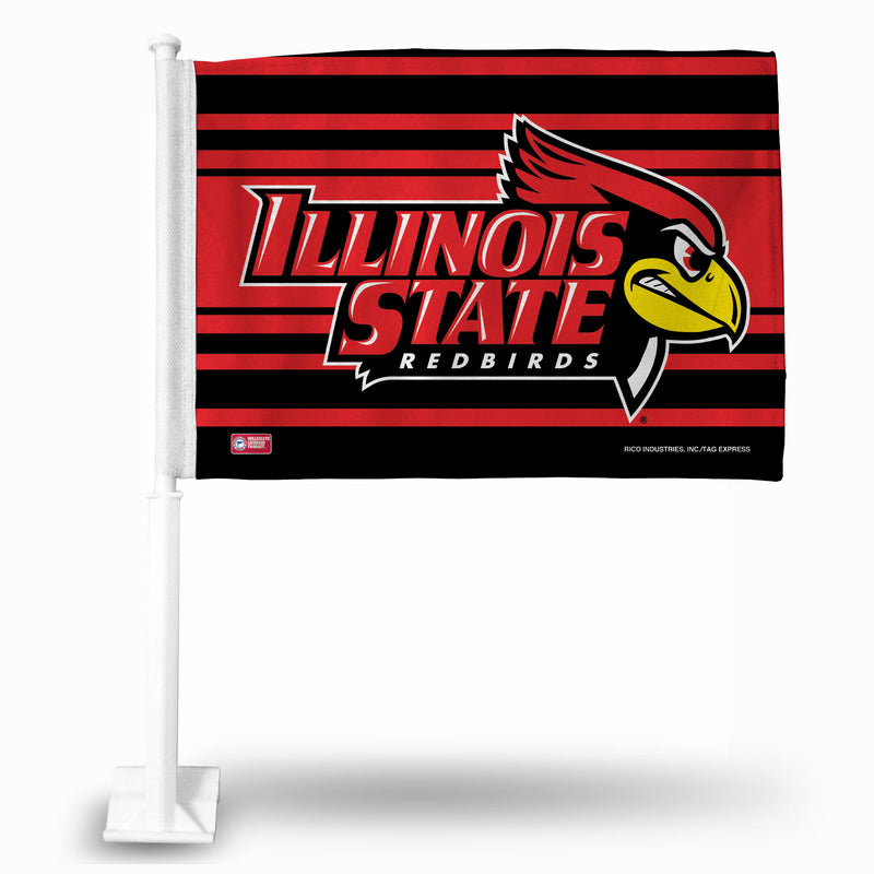 NCAA Illinois State Redbirds Double Sided Car Flag -  16" x 19" - Strong Pole that Hooks Onto Car/Truck/Automobile By Rico Industries