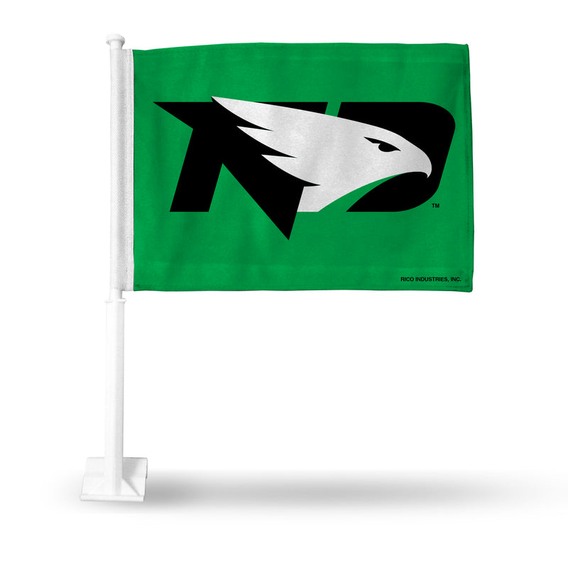 NCAA North Dakota Fighting Hawks Double Sided Car Flag -  16" x 19" - Strong Pole that Hooks Onto Car/Truck/Automobile By Rico Industries