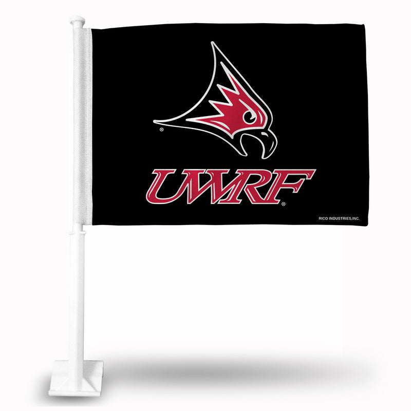 NCAA Wisconsin-River Falls Falcons Double Sided Car Flag -  16" x 19" - Strong Pole that Hooks Onto Car/Truck/Automobile By Rico Industries