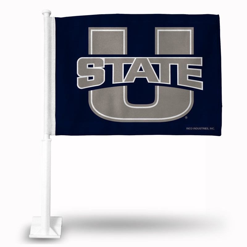 NCAA Utah State Aggies Double Sided Car Flag -  16" x 19" - Strong Pole that Hooks Onto Car/Truck/Automobile By Rico Industries