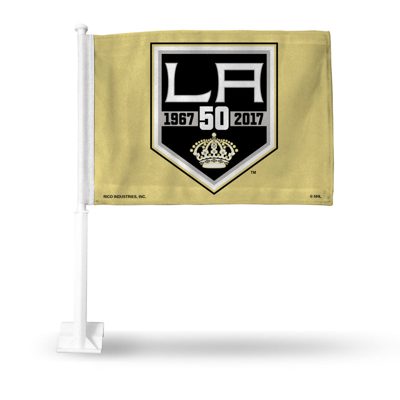 NHL Los Angeles Kings Double Sided Car Flag -  16" x 19" - Strong Pole that Hooks Onto Car/Truck/Automobile By Rico Industries