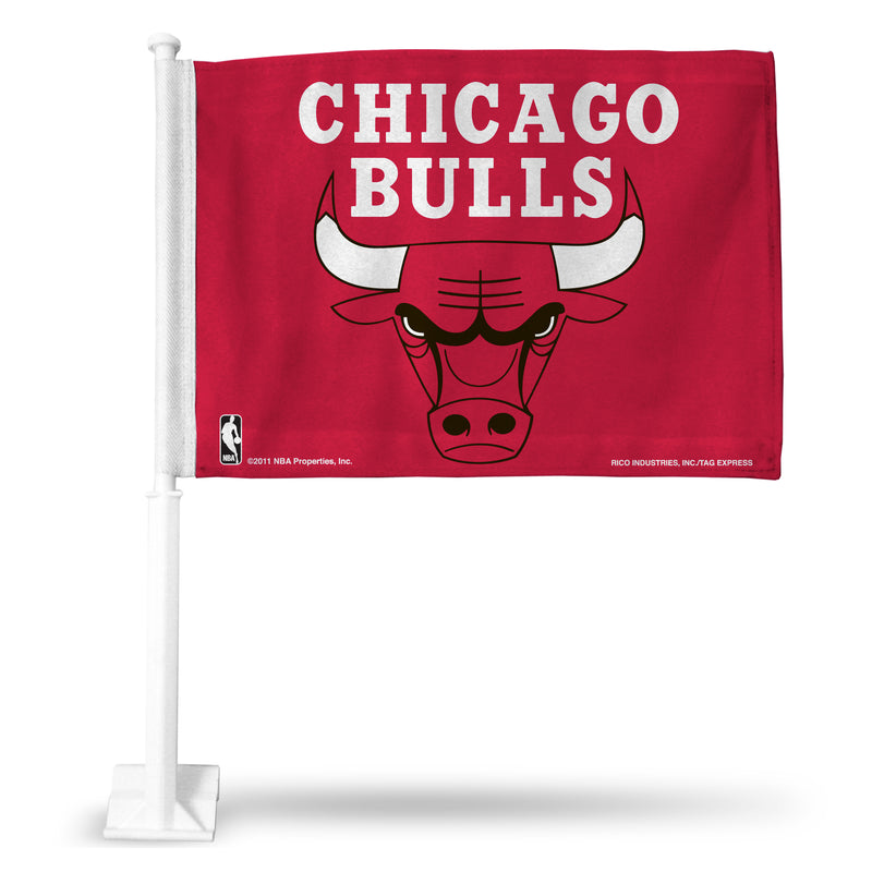 NBA Chicago Bulls Double Sided Car Flag -  16" x 19" - Strong Pole that Hooks Onto Car/Truck/Automobile By Rico Industries