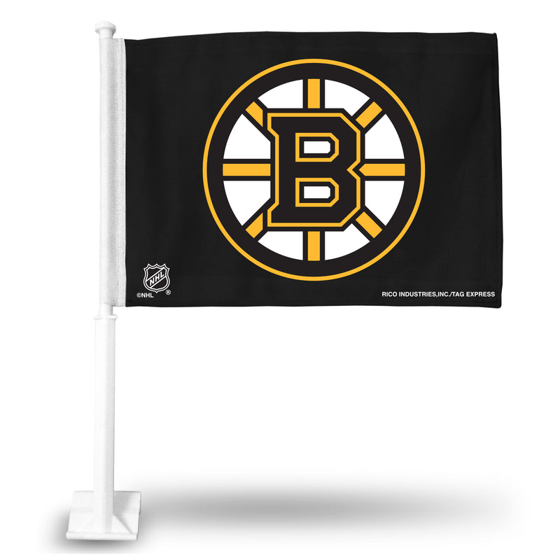 NHL Boston Bruins Double Sided Car Flag -  16" x 19" - Strong Pole that Hooks Onto Car/Truck/Automobile By Rico Industries
